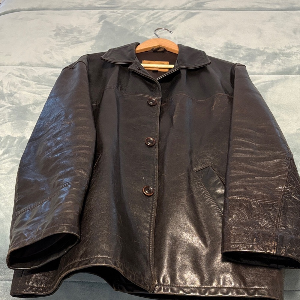 Men’s large dark brown all leather Olde Hyde House Jacket